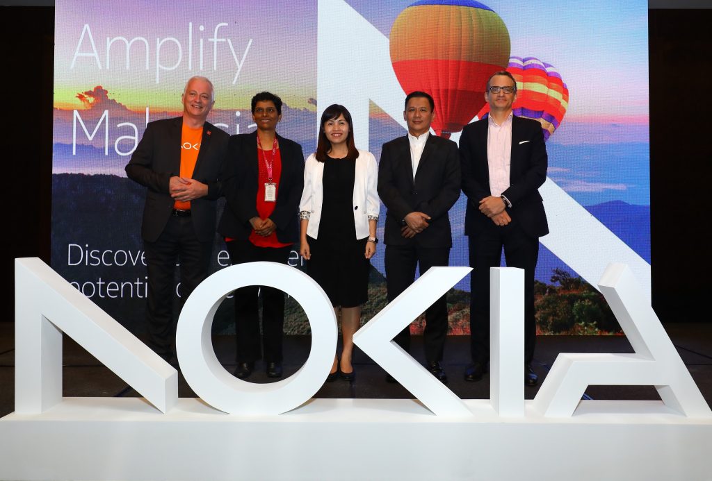 From Left to Right - Perry Poehlmann, Head of Field Marketing, APJ, Nokia; Preetha Nadarajah, Chief Technology Officer, Nokia Malaysia; YB Teo Nie Ching, Deputy Minister of Communication and Digital; Datuk Mohd Rauf Nasir, Managing Director of Malaysia, Sri Lanka & Maldives, Nokia and Daniel Jaeger, Head of Southeast Asia, Nokia at Amplify Malaysia 2023 in Kuala Lumpur.